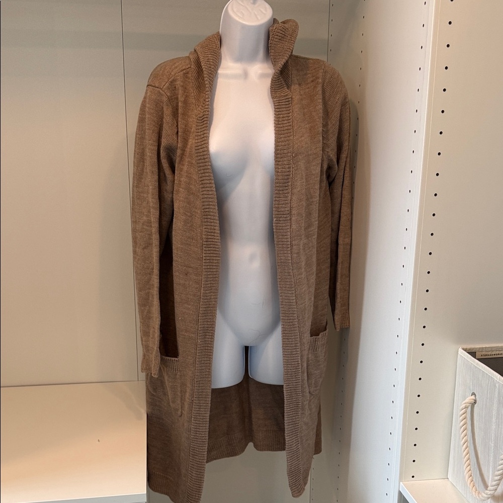 New York & Company Brown Open-Front Cardigan